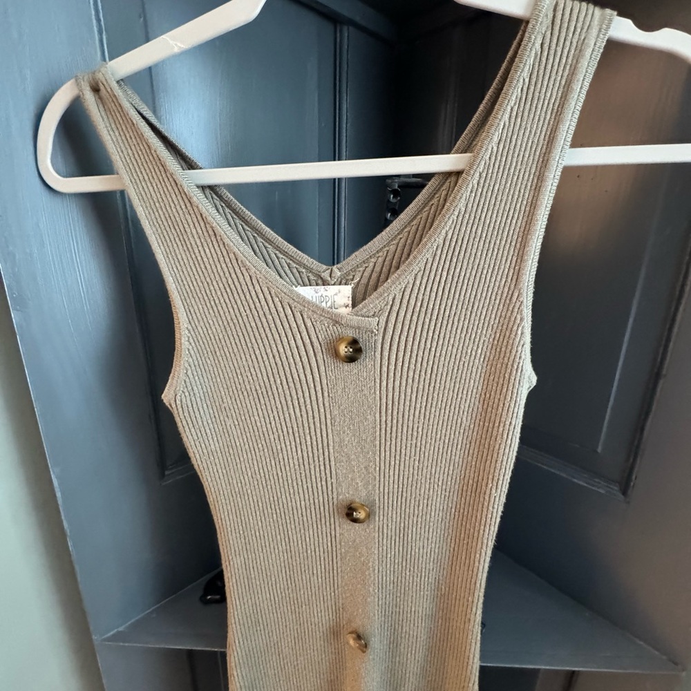Hippie Rose oliveRibbed Button-Down Dress